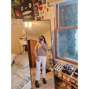 Cropped White Jean Pants With Frayed Ends, Size S/M